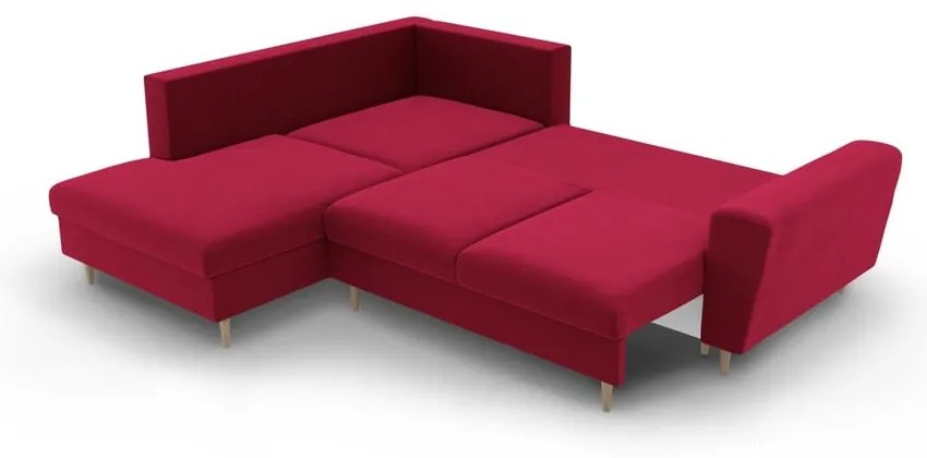 Červená zamatová rozkladacia/s úložným priestorom rohová pohovka (ľavý roh/do L) Kyoto – Cosmopolitan Design