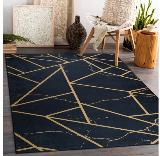 Dywany Łuszczów, Kusový koberec ANDRE Marble 1222, 80x150, čierna, chodba / predsieň