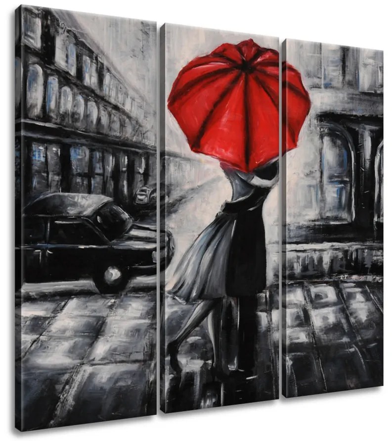 Gario Obraz na plátne Červený bozk v daždi - 3 dielny Rozmery: 90 x 60 cm