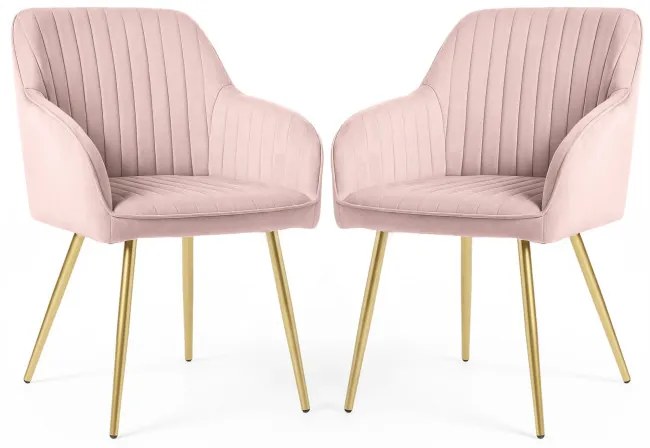 Sada dvoch jedálenských stoličiek FLORENCE zamatové, ružové / zlaté nohy (2 ks)
