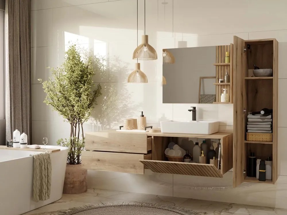 Závěsná skříňka pod umyvadlo s deskou TIGO 1D2S 140 cm dub evoke