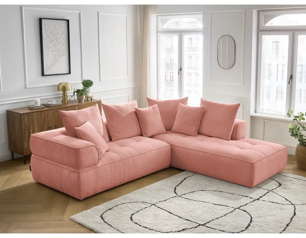 Ružová ženilková rohová pohovka (pravý roh/do L) Whesley – Bobochic Paris