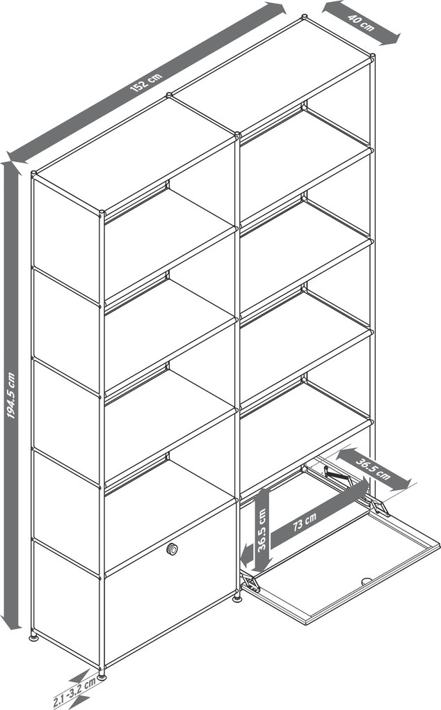 Regál »CN3« s 2 výklopnými dvierkami, čierny