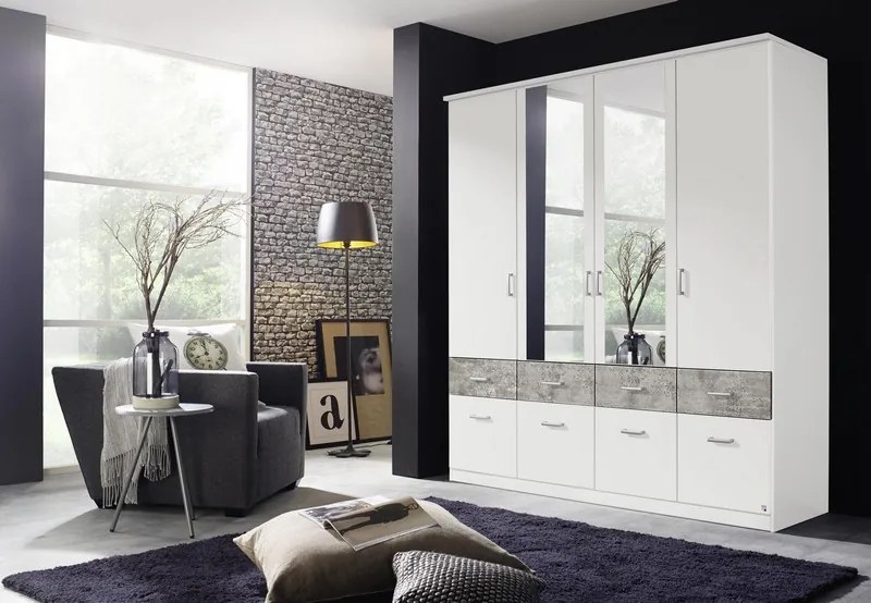 Šatníková skriňa Bremen, 181 cm, biela/šedý betón