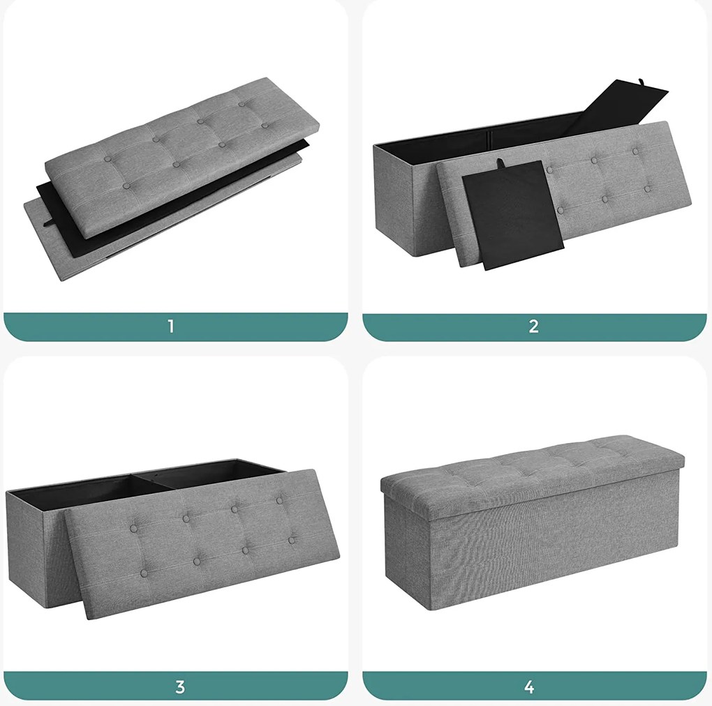 Úložný otoman, skladacia taburetka, 110 cm, nosnosť do 300 kg, svetlosivý