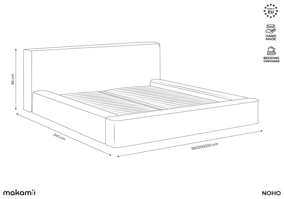 Svetlosivá čalúnená dvojlôžková posteľ s úložným priestorom s roštom 160x200 cm Noho – Makamii