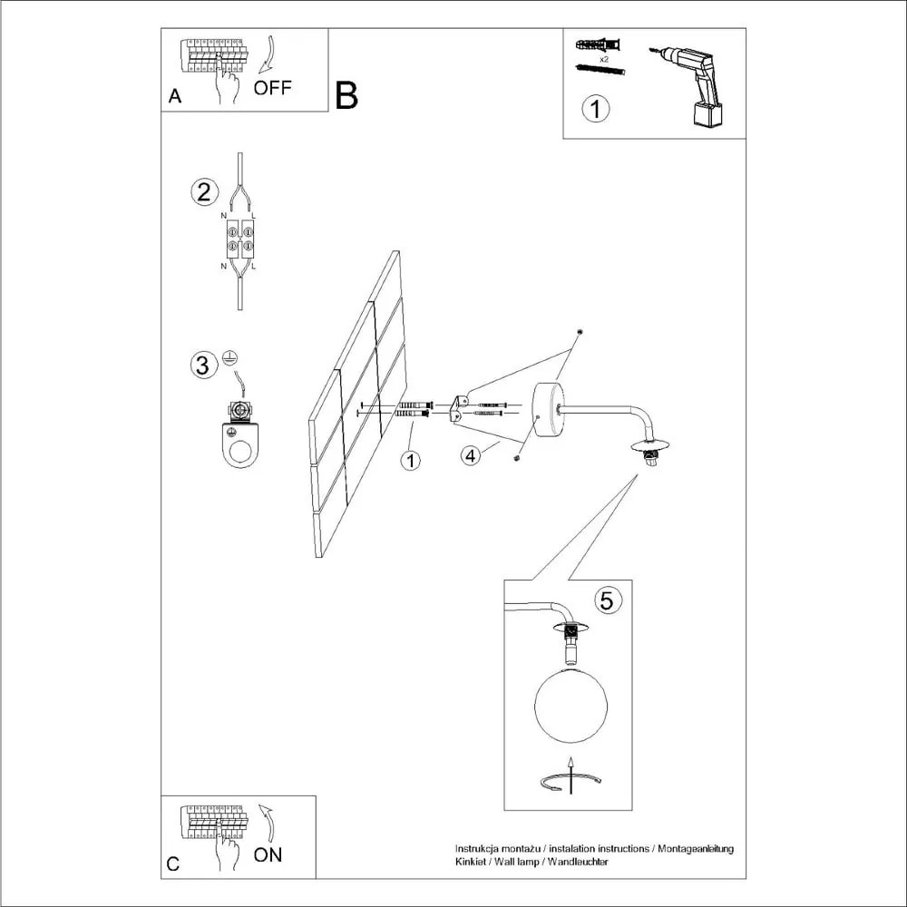 Čierno-biele nástenné svietidlo Beam – Sollux