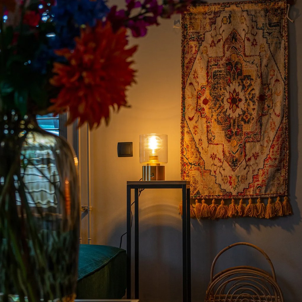 Art Deco stolová lampa zlatá so sklom - Laura