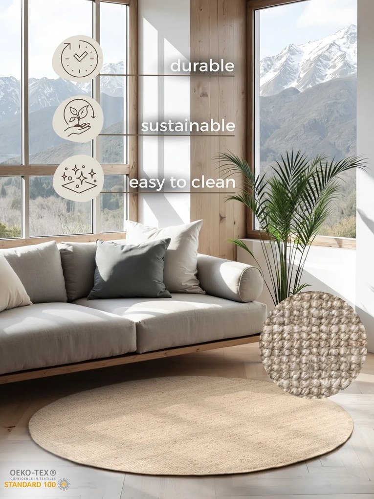 Hanse Home, Kusový koberec Jaipur 105973 Ivory/White kruh, 160x160 (priemer) kruh, béžová, chodba / predsieň