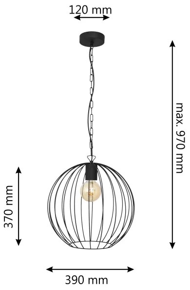 Luster na reťazi MERCURE 1xE27/15W/230V čierna