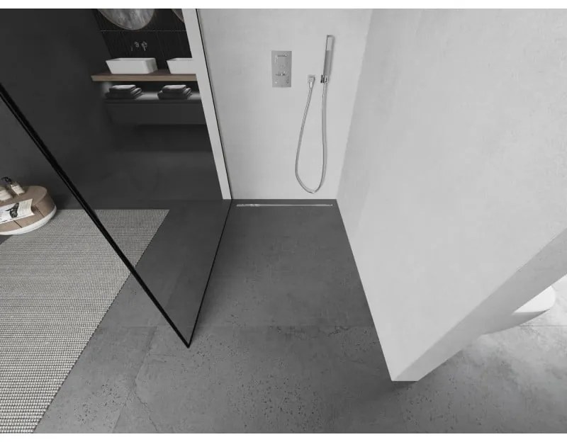 Mexen Kioto, sprchová zástena Walk-In 70 x 200 cm, 8mm číre sklo čierny vzor, brúsená oceľ profil, 800-070-101-97-70