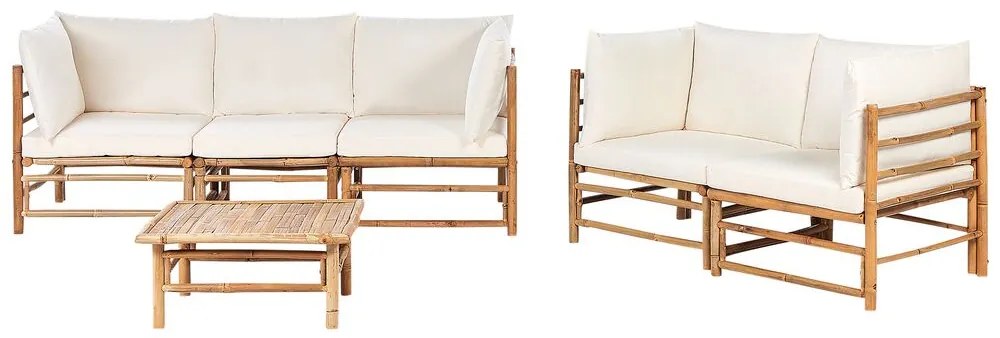 5-miestna záhradná bambusová sedacia súprava so stolíkom krémová biela CERRETO Beliani