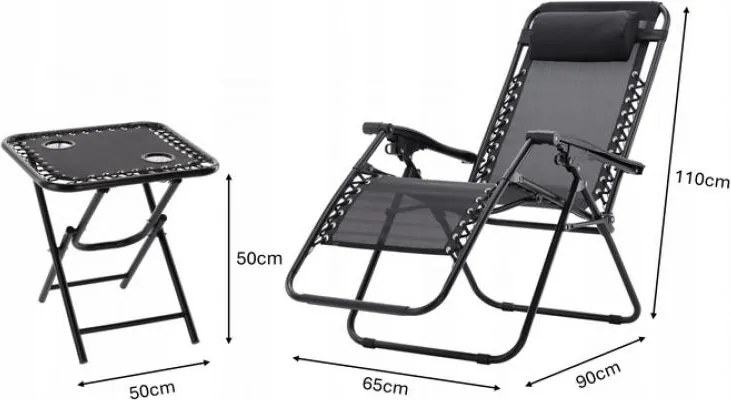 GARDEN LINE Súprava 2 záhradných stoličiek so stolom "Combo Set" v čiernej farbe LEZ7550