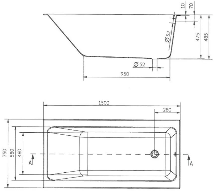 Cersanit Crea Slim akrylátová vaňa 150x75cm + nožičky, biela, S301-233