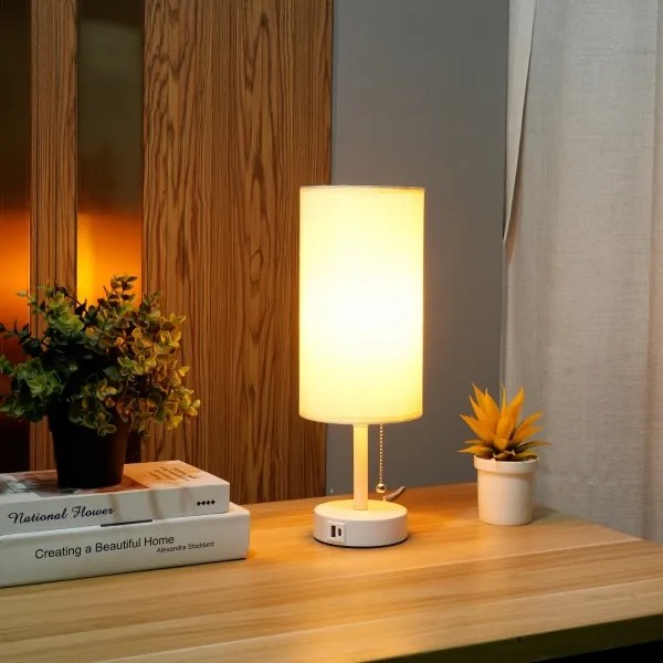 Brilagi - Stolná lampa s USB portom TABLON 1xE27/25W/230V biela/krémová