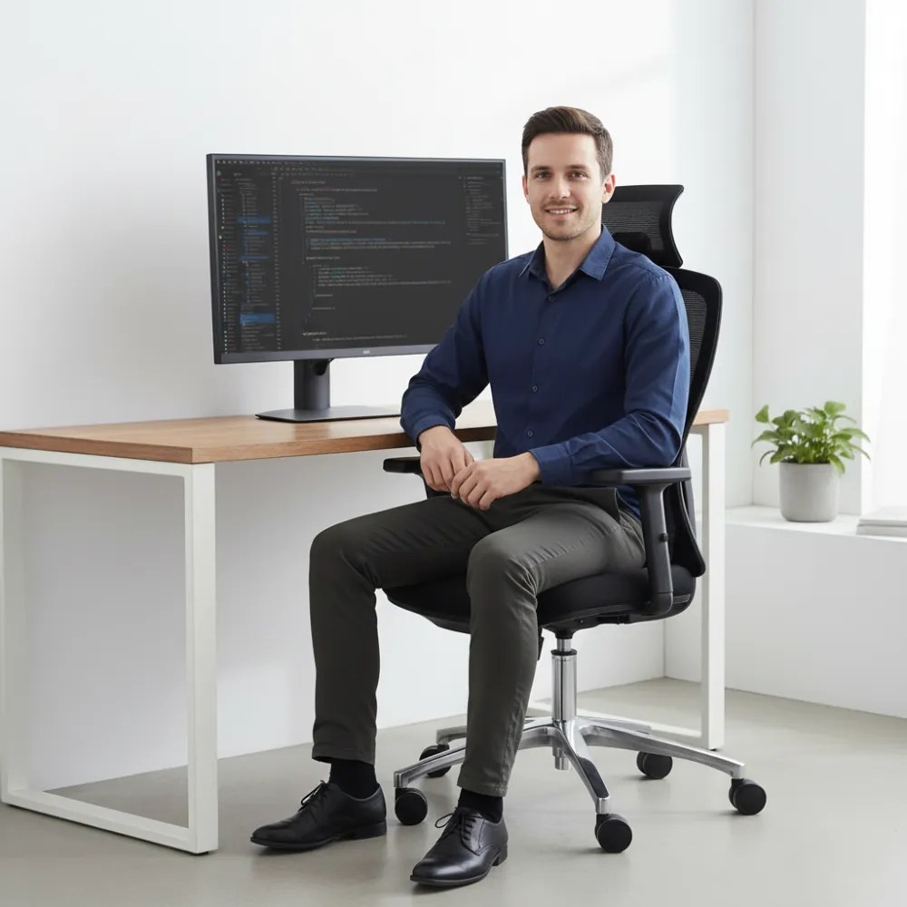 Kancelárska ergonomická stolička Neoseat TASCO — sieť / látka, čierna, nosnosť 150 kg