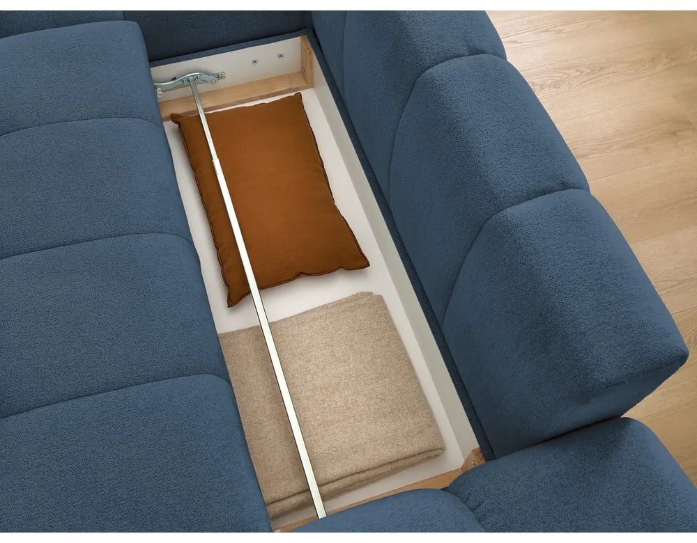 Tmavomodrá ženilková rozkladacia/s úložným priestorom rohová pohovka (ľavý roh/s leňoškou) Everest – Bobochic Paris