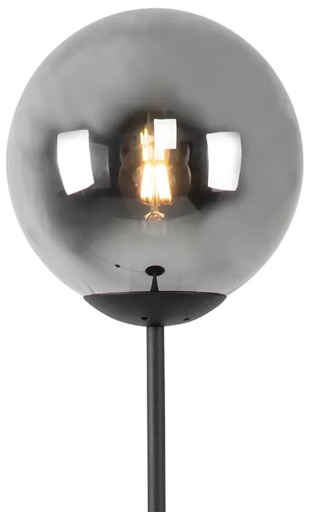 Art Deco stojaca lampa čierna s dymovým sklom - Pallon