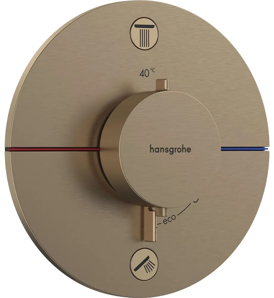 HANSGROHE ShowerSelect Comfort S termostat pod omietku pre 2 spotrebiče, so zabudovanou bezpečnostnou kombináciou podľa EN1717, kartáčovaný bronz, 15556140