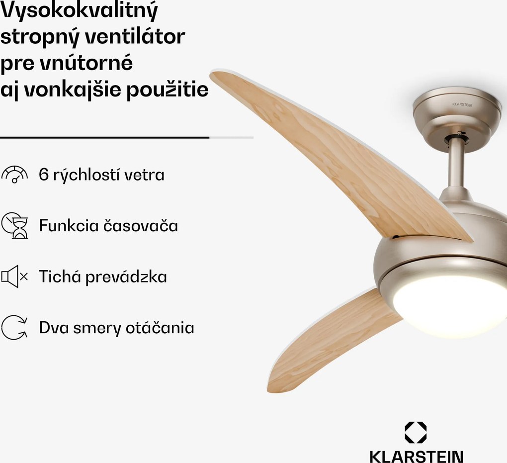 Klarstein Stropný ventilátor El Paso s osvetlením | 132 cm | 35 W | Tichý chod | Drevo
