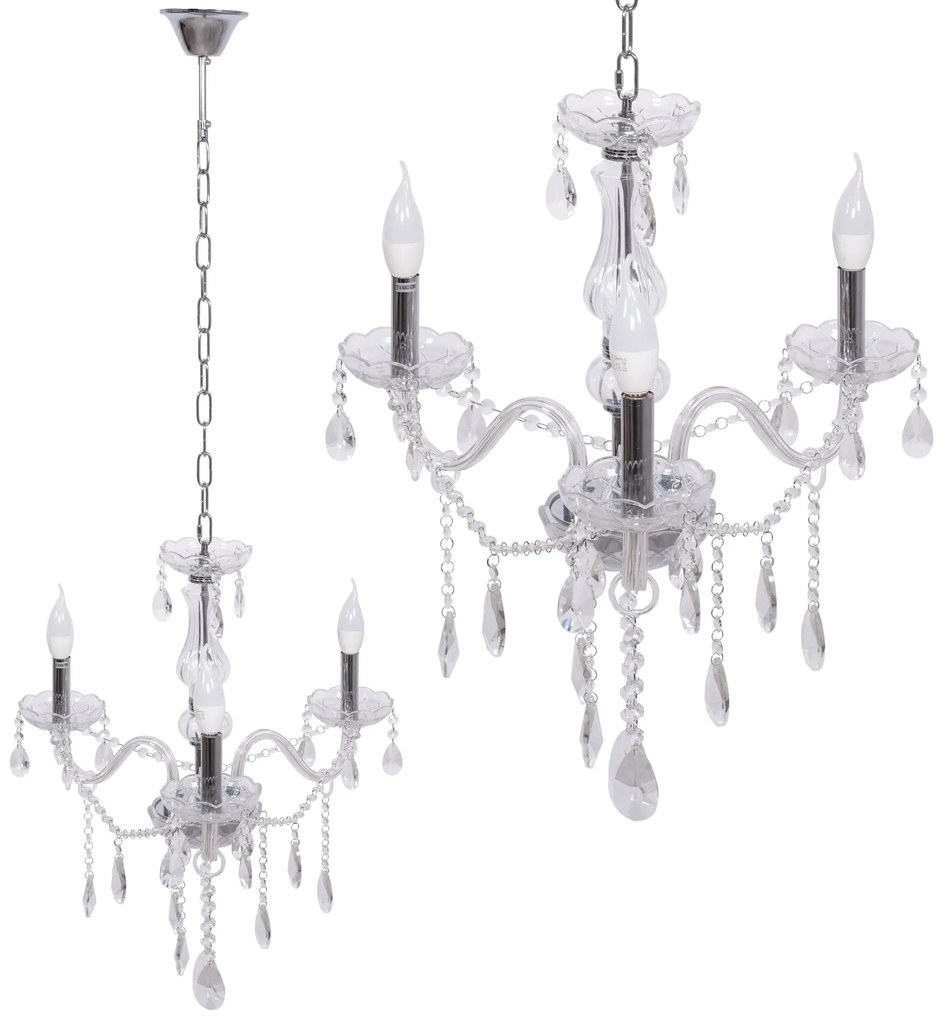 Toolight - Krištáľový závesný luster 3xE14 60W 300752, strieborná, OSW-04601