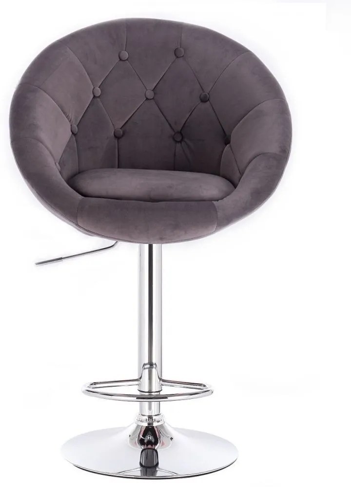 LuxuryForm DESIGN Barová stolička VERA VELUR na striebornom tanieri - tmavo šedá