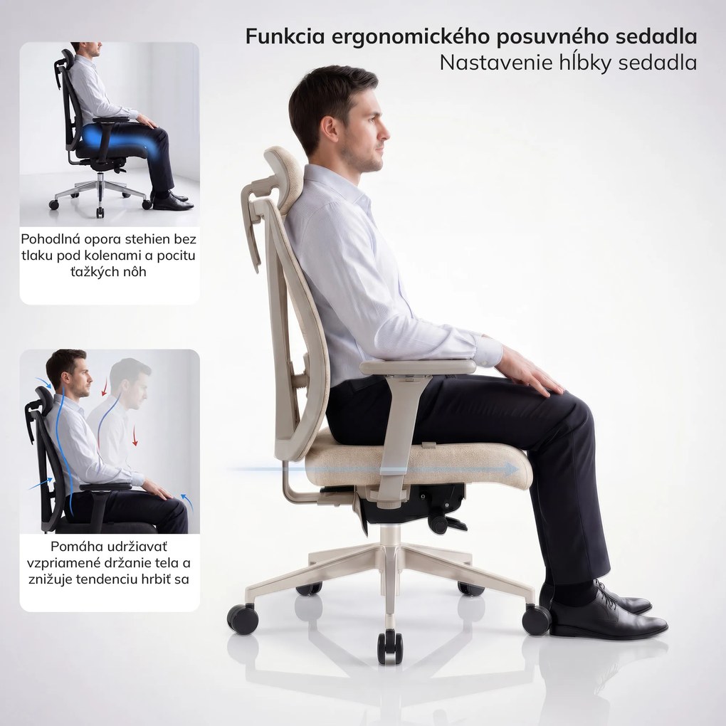 Ergonomická otočná kancelárska stolička, béžová: VECTOR