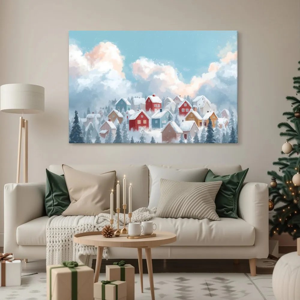 Obraz vianočná krajina s útulnými domčekmi