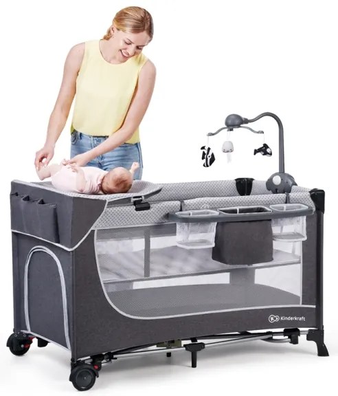 KINDERKRAFT - Cestovná postieľka LEODY šedá