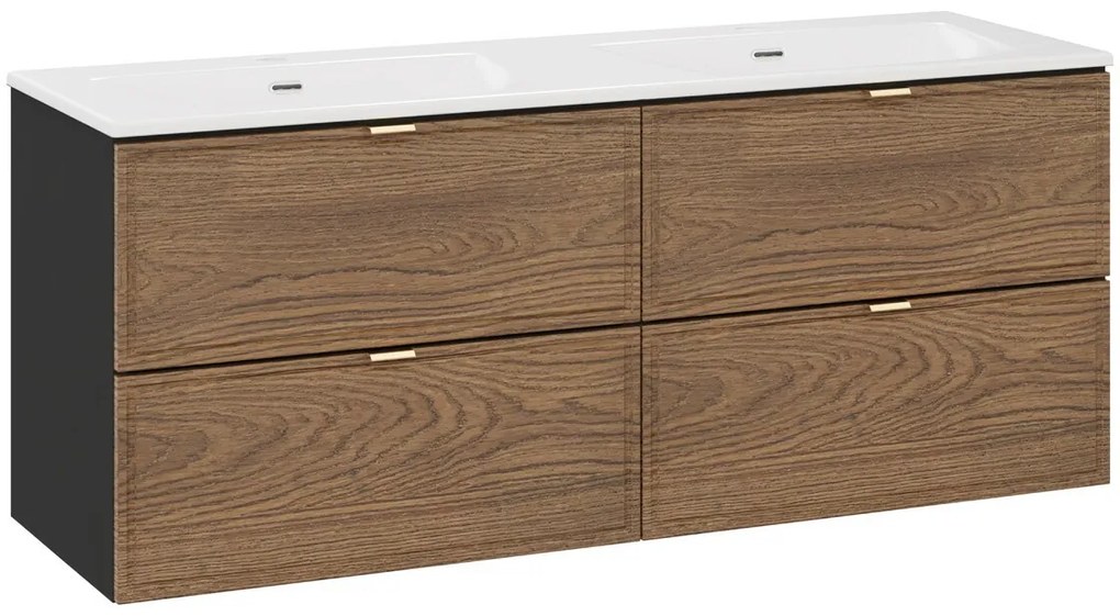 Závesná skrinka Talia Casella Sky so zápustnými umývadlami 120 cm čierny mat/dub castella