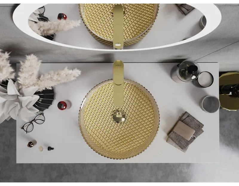 Mexen Aura, sklenené umývadlo na dosku 39 × 39 cm, zlatá, 24013952