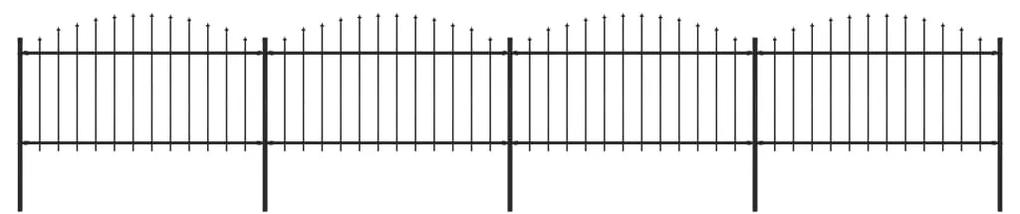 Záhradný plot s hrotmi, oceľ (1,25-1,5)x6,8 m, čierny