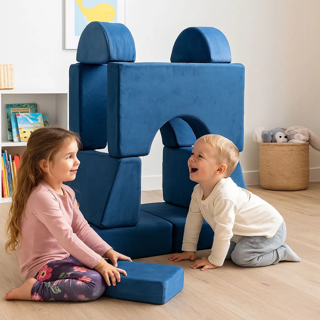 DIY modulárne detské kreslo 8 mäkkých skladacích vankúšov - modré ECOTOYS