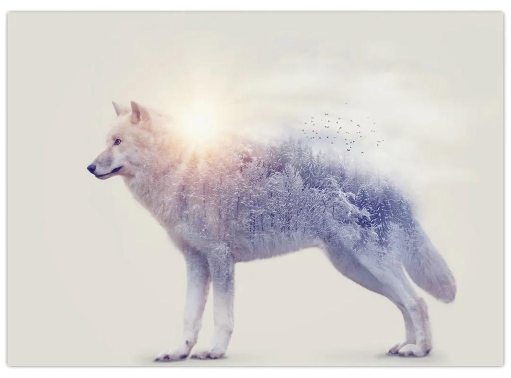 Obraz - Arktický vlk zrkadliaci divokú krajinu (70x50 cm)