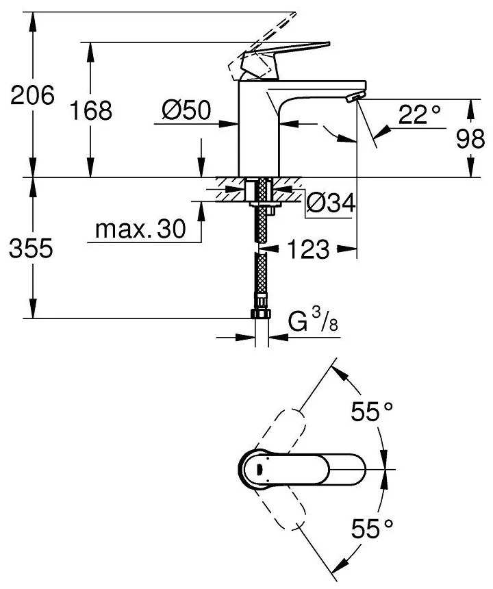 GROHE Eurosmart Cosmopolitan páková umývadlová batéria, veľkosť M, chróm/čierna matná, 23327KW0