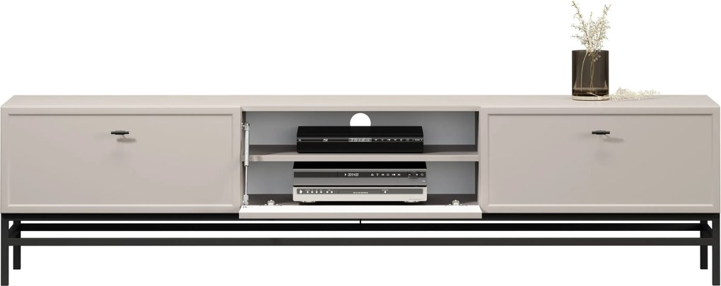 TV stolík Lorini 200 cm na stojane – kašmírová / čierna / úchytky T