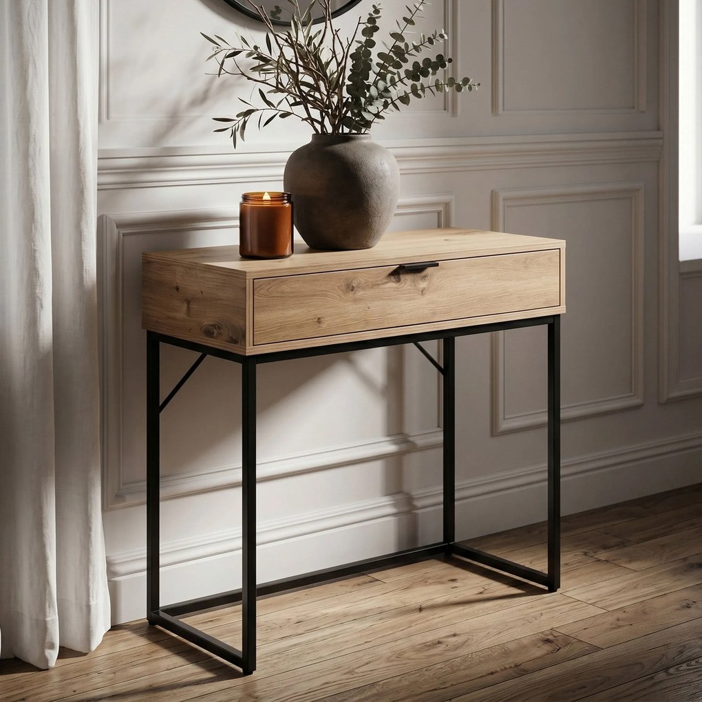 Konzolový stolík Modena 80 cm čierny/dub Artisan