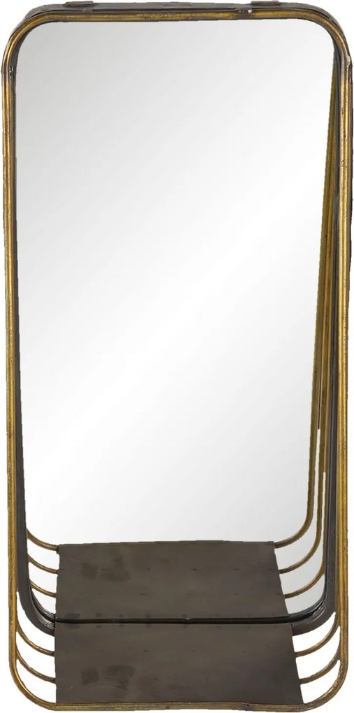 Zlaté podlhovasté zrkadlo v kovovom ráme s drevenou poličkou Gold - 19 * 11 * 39 cm