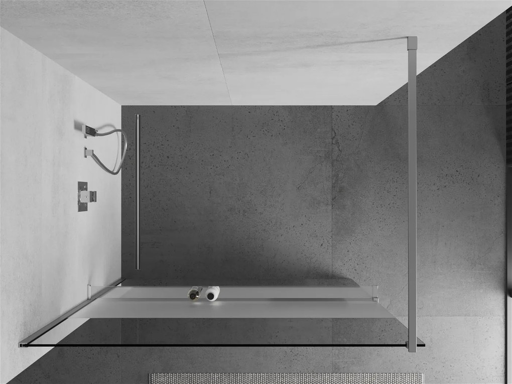 Mexen Kioto+, sprchová zástena s poličkou a držiakom na uteráky 110 x 200 cm, transparent/8mm námraza sklo, chrómový profil, 800-110-121-01-35