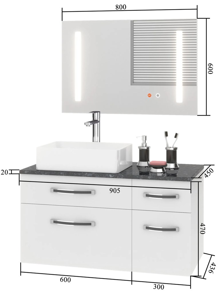 Kúpeľňový nábytok Euphoria EUP P 90P/0/W/S/0/BK/MB