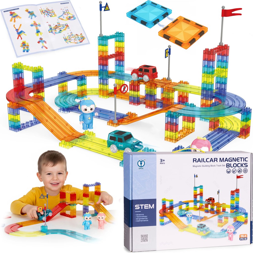 MULTISTORE Magnetická autodráha sada 154 kusov LED autíčok
