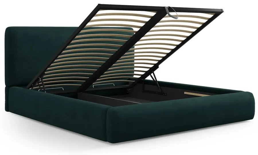 Tmavozelená čalúnená dvojlôžková posteľ s úložným priestorom s roštom 160x200 cm Colonel – Cosmopolitan Design