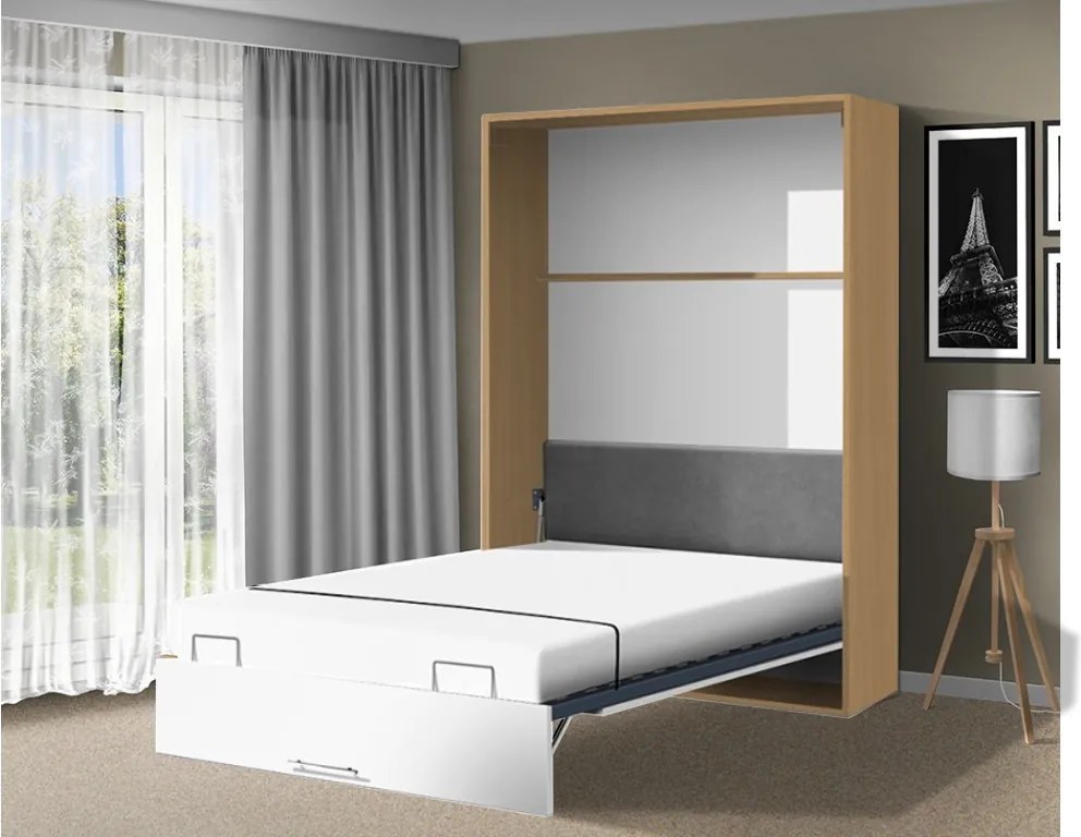 Nabytekmorava Sklápacia posteľ VS 1054 P - 200x140 cm A nosnosť postele: štandardná nosnosť, farba lamina: orech/biele dvere