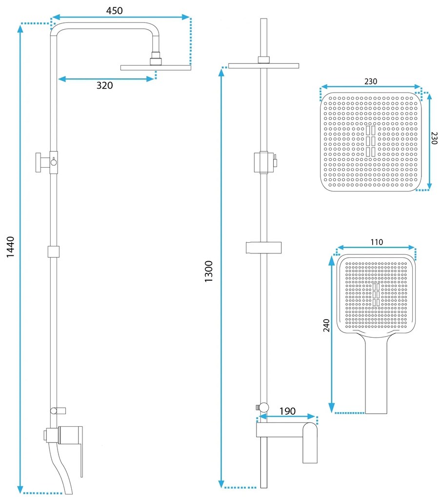 Rea Storm, sprchová-vaňová súprava dažďovou hlavovou a ručnou sprchovou hlavicou, zlatá matná, REA-P9535