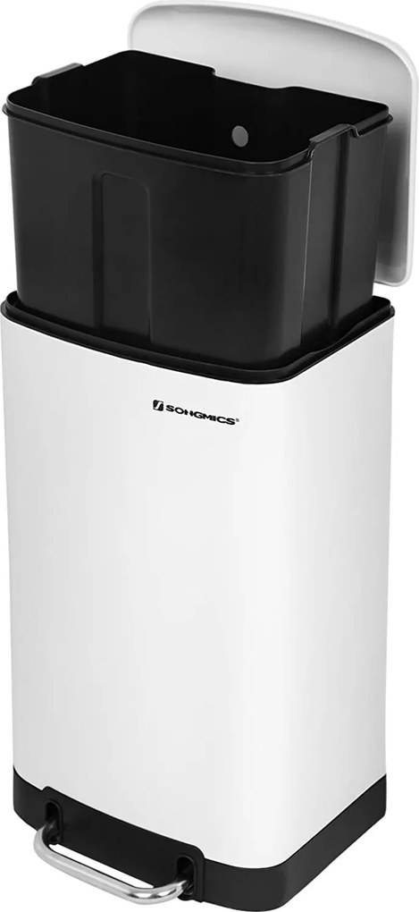 Odpadkový kôš pedálový s vekom, 30 L, oceľový, mäkké zatváranie, biely