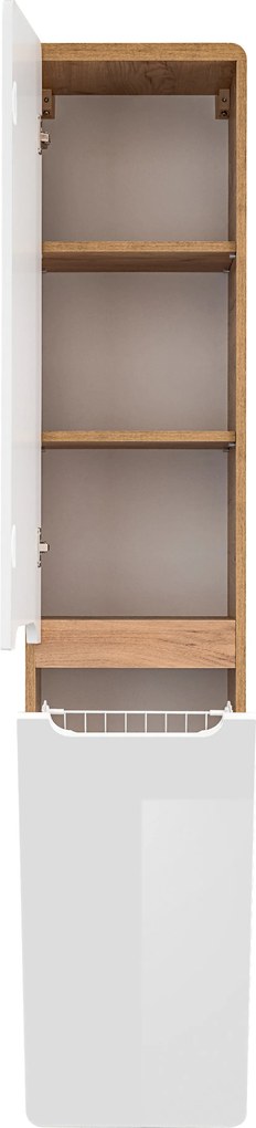 Comad Doplnková kúpeľňová skrinka vysoká Aruba White 35 s košom na bielizeň dub craft/biela lesk