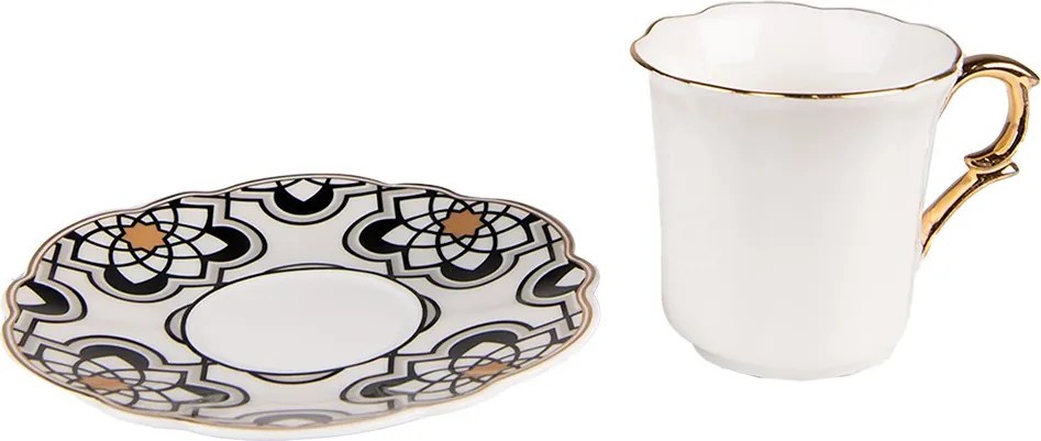 Biela porcelánová šálka s farebným tanierikom Cuppie - Ø12*7 / 95 ml