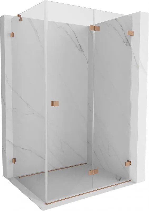 Mexen Lunar-F, 1-krídlový sprchový kút so skladacími dverami, pravý, 85 x 70 cm, 8mm číre sklo, medený profil, 836-085-070-65-00-P