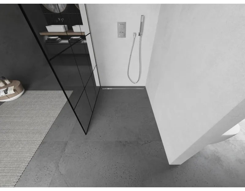 Mexen Kioto, sprchová zástena Walk-In 120 x 200 cm, 8mm číre sklo čierny vzor, brúsená oceľ profil, 800-120-101-97-77