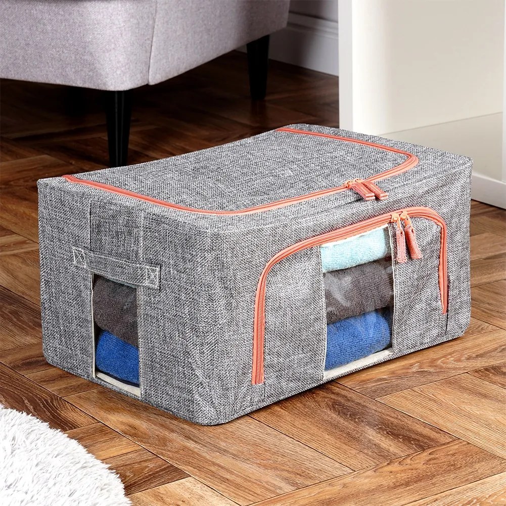 Látkový pevný box na uskladnenie textilu, sivý PILLOW 40x 30 x 20 cm (22l)